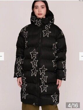 NWT! Lazy Oaf Happy Sad Reflective Longline Puffer. Size Small